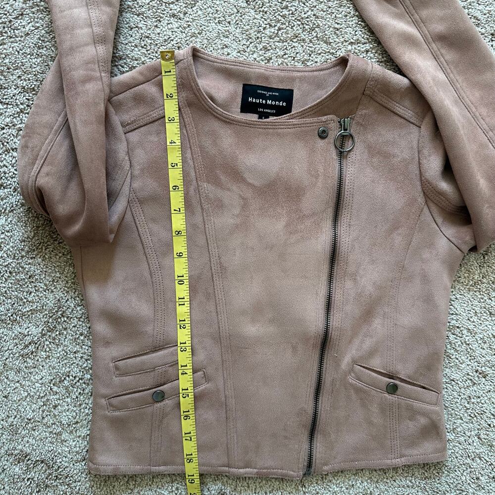 Haute Monde Suede Moto Jacket Faux Vegan Zip Pockets Blush Mauve Women's Small - Picture 12 of 12